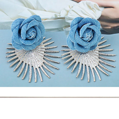 Fashion New Large Blue Pattern Retro Women'S Alloy Earrings