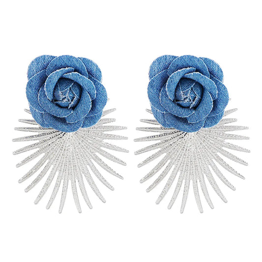 Fashion New Large Blue Pattern Retro Women'S Alloy Earrings