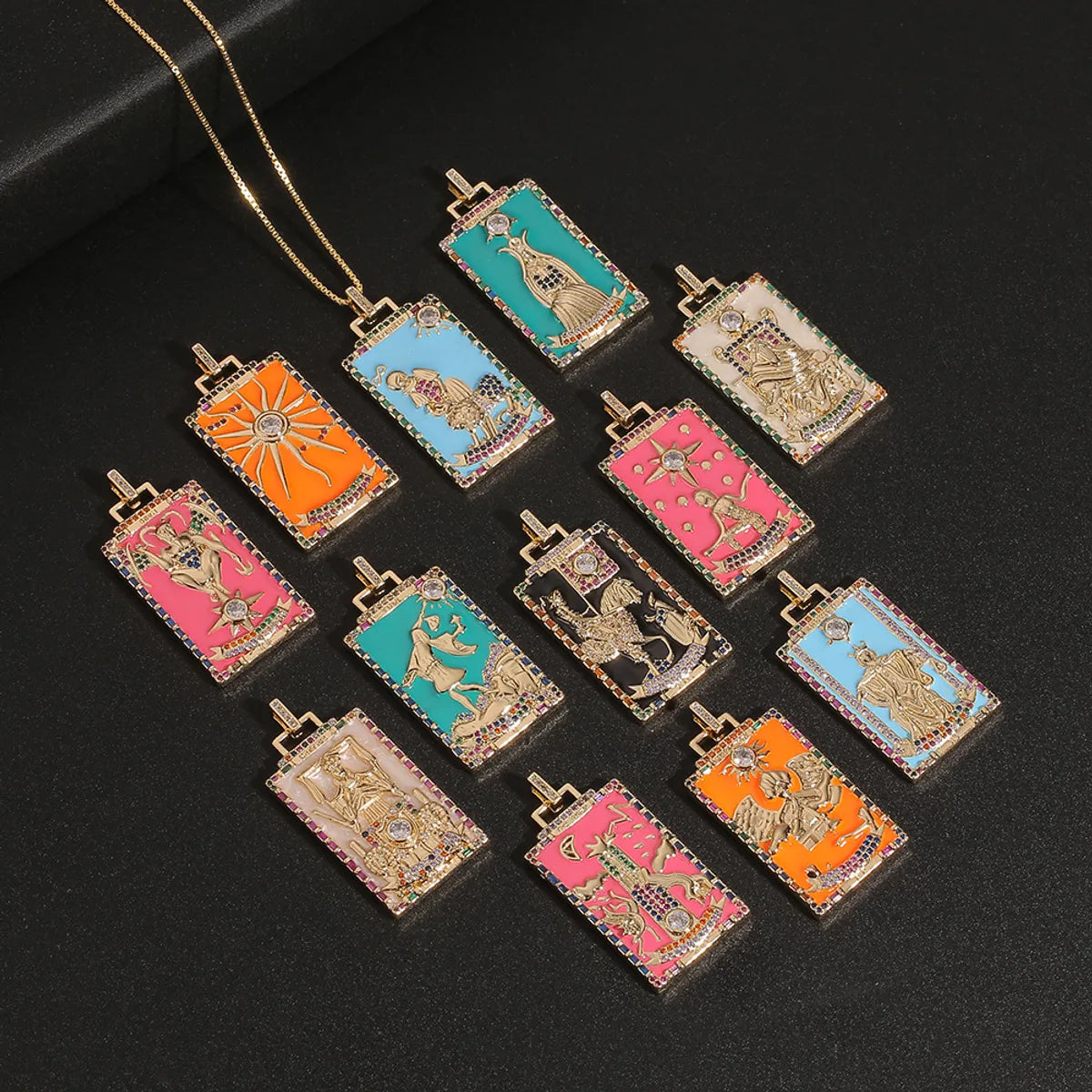 Fashion New Oil Drop Tarot Pendant Copper Zircon Necklace Wholesale Gooddiy