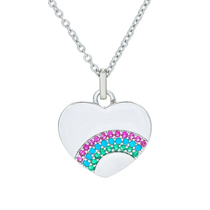 Fashion New Rainbow Pendant Heart Shaped Copper Inlaid Zircon Necklace