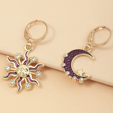 Fashion  New Retro Sun Moon  Personality Diamond Earrings  Wholesale