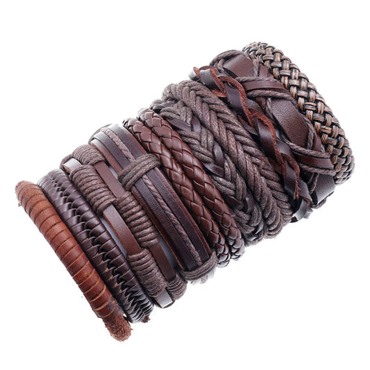 Fashion New Retro Woven Mix And Match Simple Multi-Layer Adjustable Cowhide Suit Bracelet