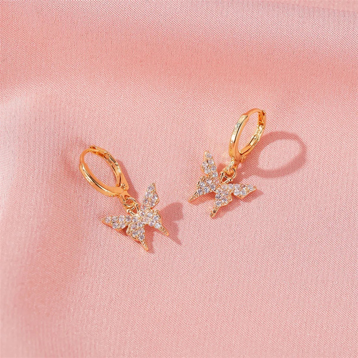 Fashion New Rhinestone Small Butterfly Ear Clip Simple Copper