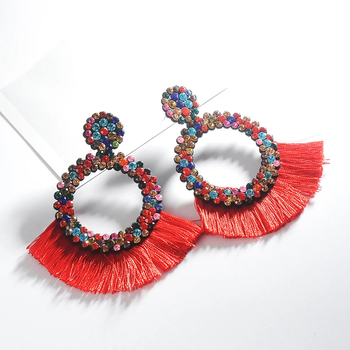 Fashion New Rhinestone Tassel Colorful Geometric Large Earrings