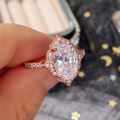 Fashion New Rose Gold Plated Zircon Round Diamond Princess Copper Ring