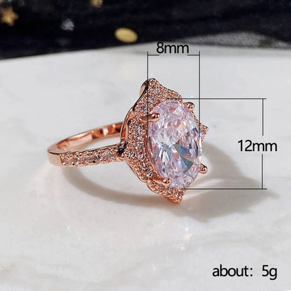 Fashion New Rose Gold Plated Zircon Round Diamond Princess Copper Ring