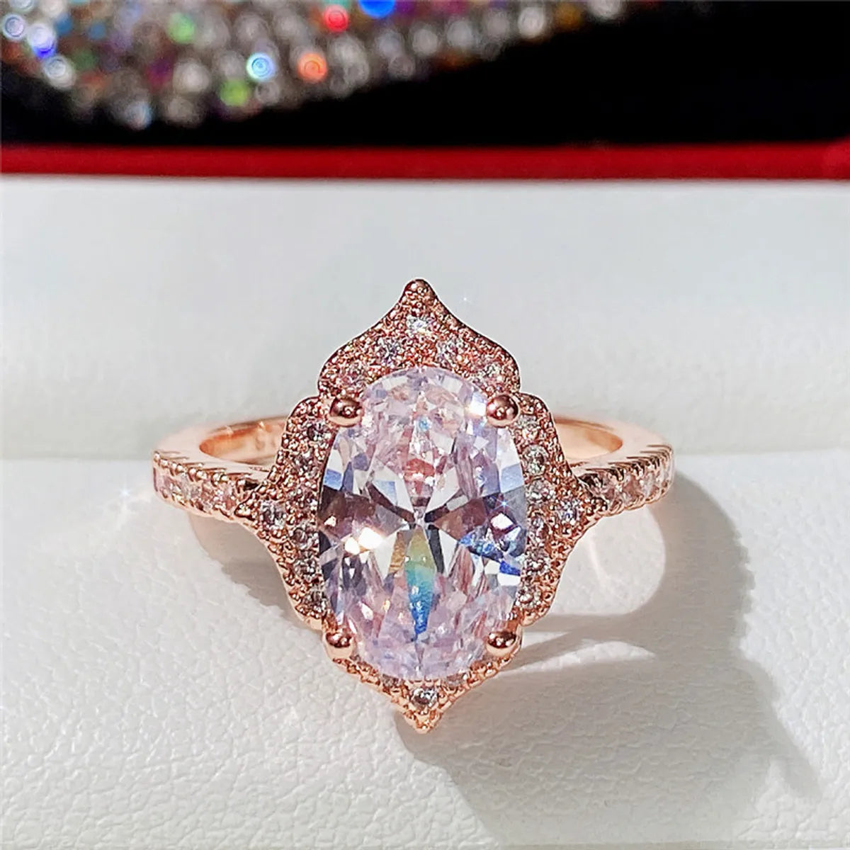 Fashion New Rose Gold Plated Zircon Round Diamond Princess Copper Ring