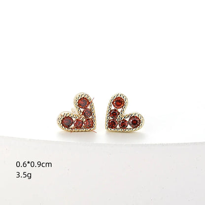 Fashion New Simple Female Heart-shaped Small Copper Earrings