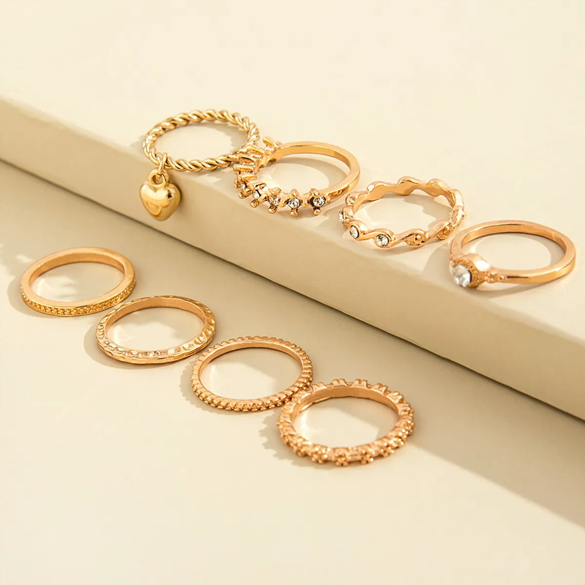 European And American Fashion New Simple Love Pendant Geometric Wave Knuckle Ring Retro Trendy Ring Eight-piece Set