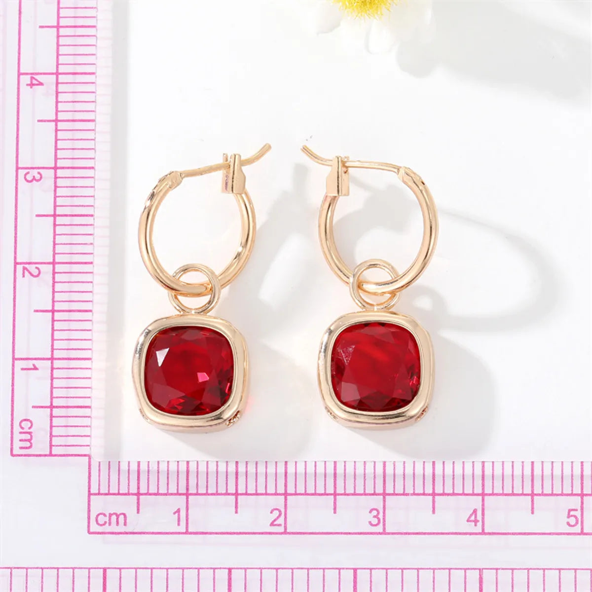 Fashion New Square Gem Retro Golden Inlay Crystal Alloy Earrings