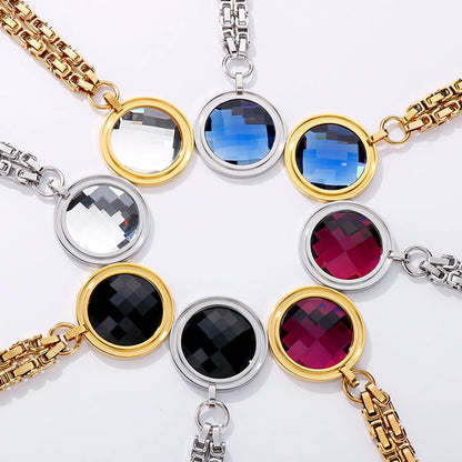 Fashion New Stainless Steel Single-piece Chain Round Multi-color Glass Stone Female Bracelet And Necklace Set