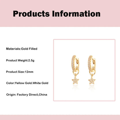 Fashion New Style Copper Gold-Plated Inlaid Zircon Star Pendant Earrings