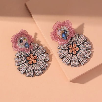 Fashion New Style Crystal Flowers Rhinestone Pendant Earrings