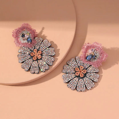 Fashion New Style Crystal Flowers Rhinestone Pendant Earrings