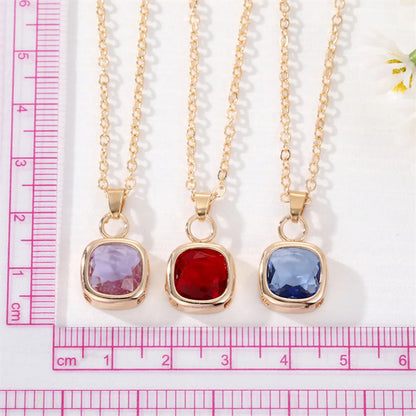 Fashion New Style Crystal Geometric Square Diamond Pendant Necklace