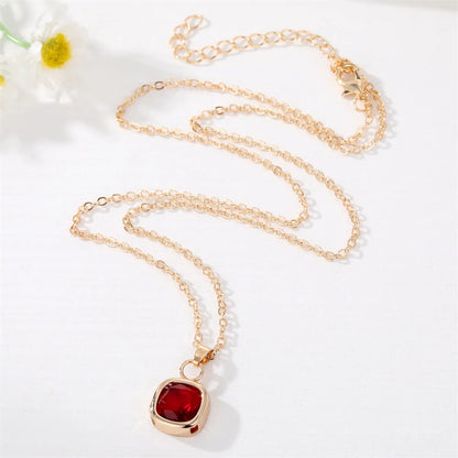 Fashion New Style Crystal Geometric Square Diamond Pendant Necklace