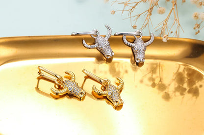 Fashion New Style Diamond Bull Head Earrings