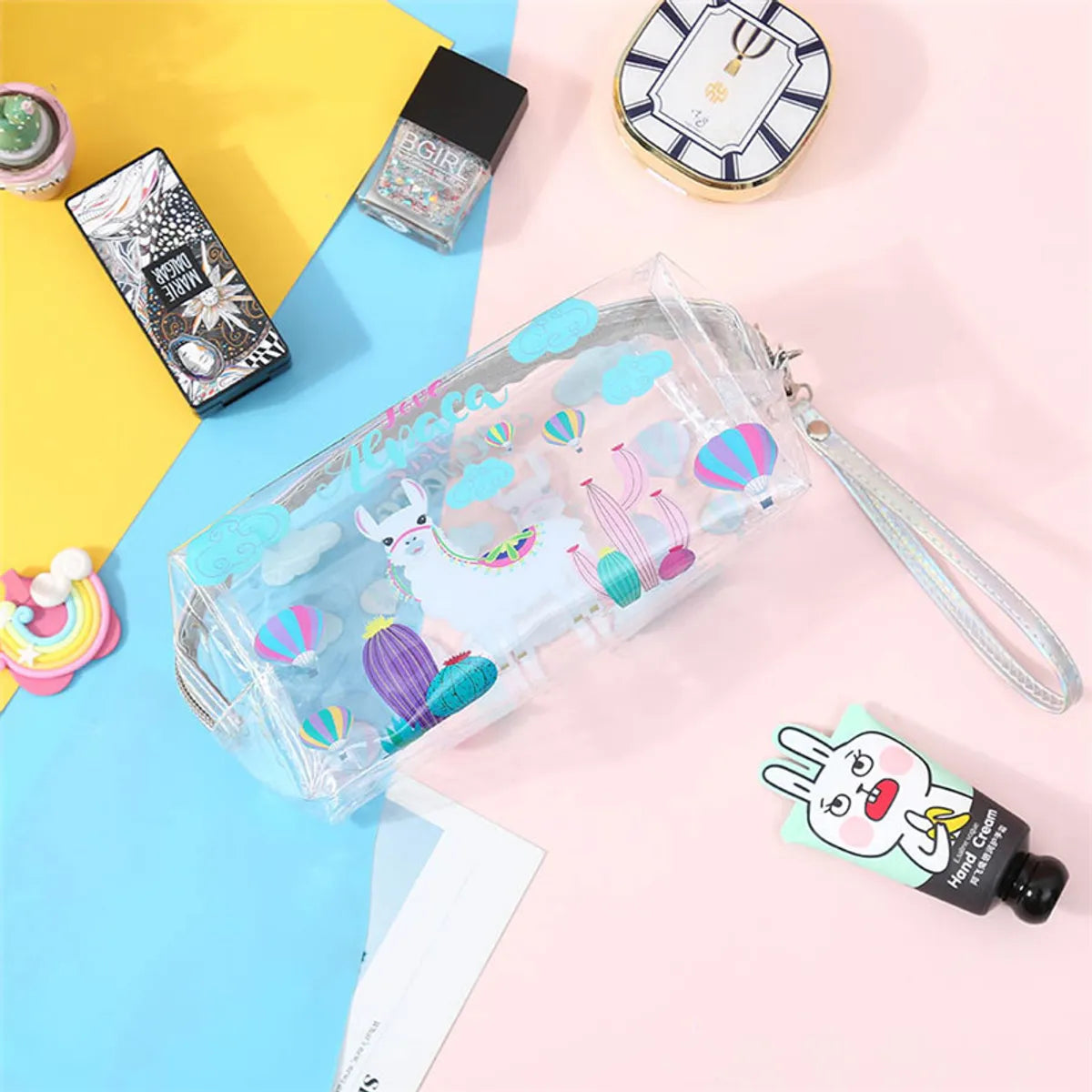 Fashion New Transparent Cosmetic Cartoon Printing Pillow Bag