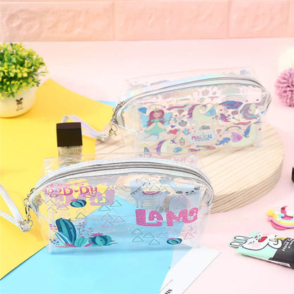 Fashion New Transparent Cosmetic Cartoon Printing Pillow Bag