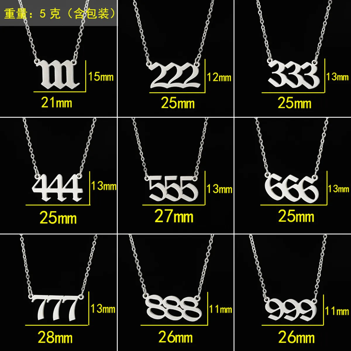 Fashion Number Stainless Steel Titanium Steel Plating Pendant Necklace