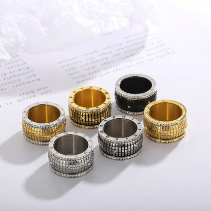 Fashion Number Titanium Steel Plating Inlay Rhinestones Rings 1 Piece