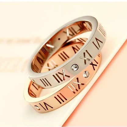 Fashion Number Titanium Steel Plating Rhinestones Rings