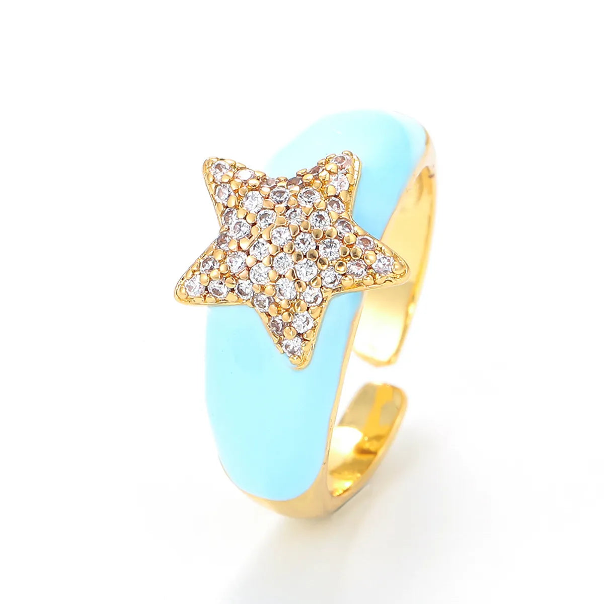 Fashion Oil Drop Five-pointed Star Opening Inlaid Zircon Copper Ring Wholesale Gooddiy