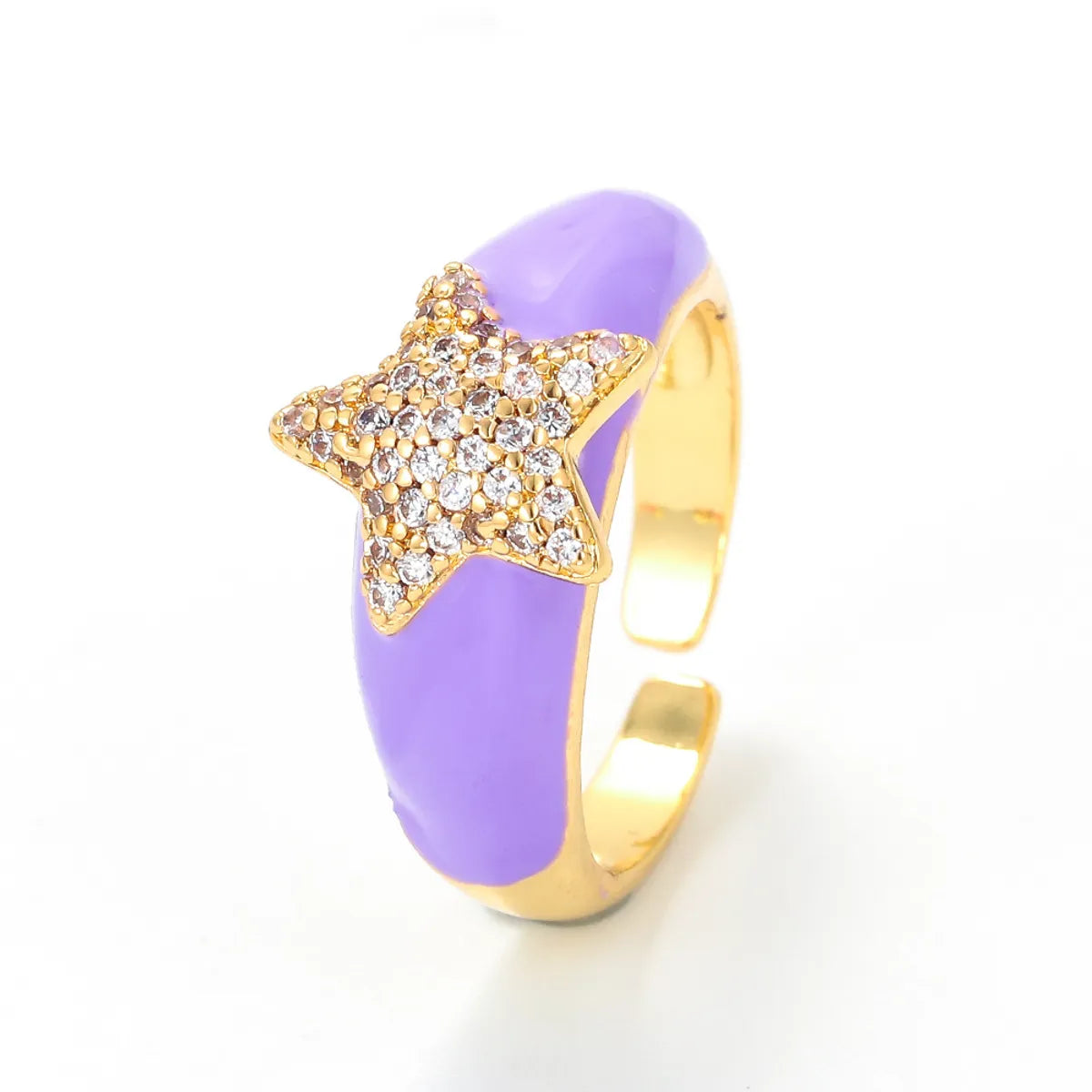 Fashion Oil Drop Five-pointed Star Opening Inlaid Zircon Copper Ring Wholesale Gooddiy