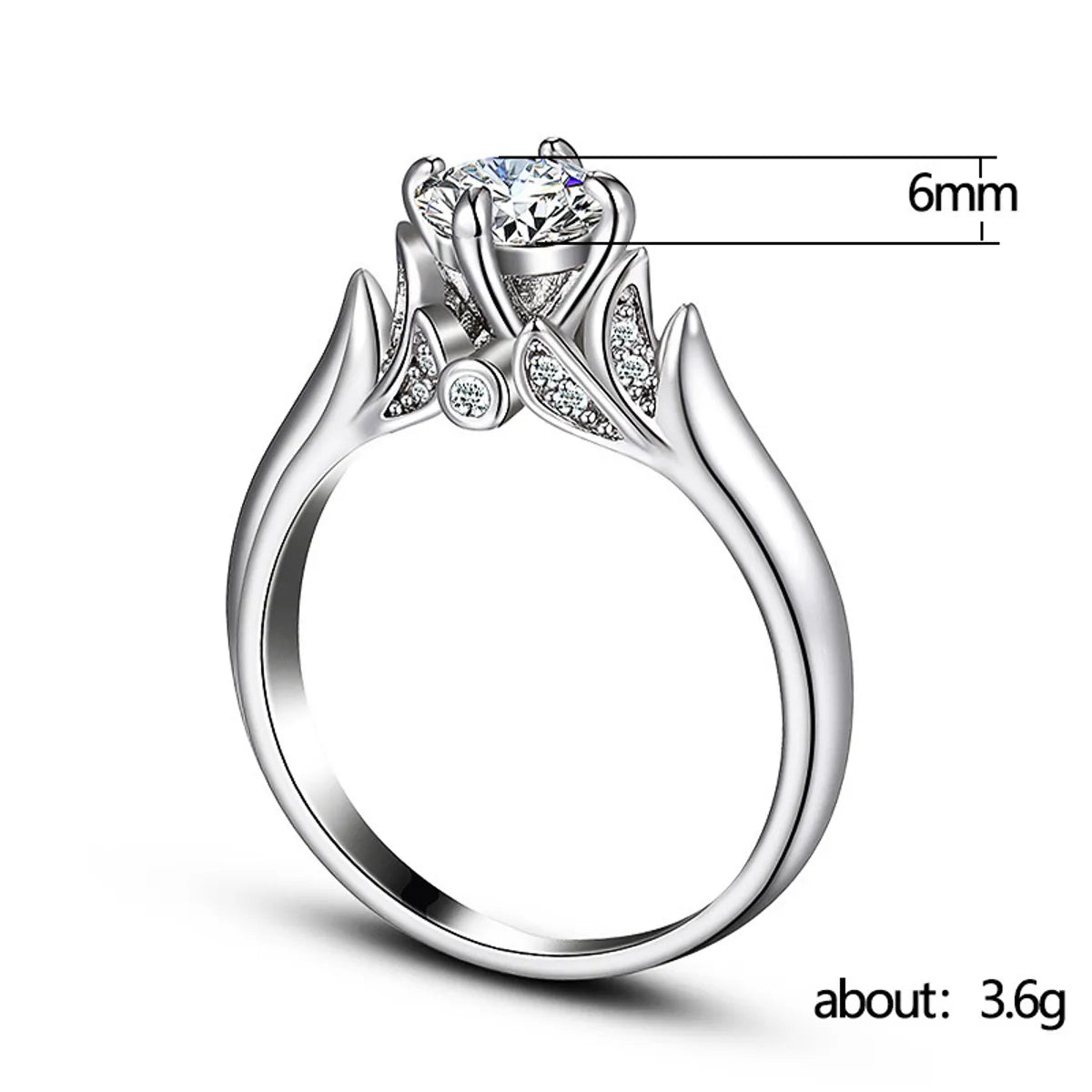 Fashion Ol Engagement Classic Four-claw Shining Zircon Copper Ring