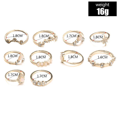 Fashion Opal Diamond Crown Combination Ring 10-Piece Set