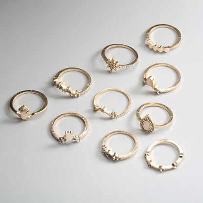 Fashion Opal Diamond Crown Combination Ring 10-Piece Set