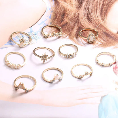 Fashion Opal Diamond Crown Combination Ring 10-Piece Set