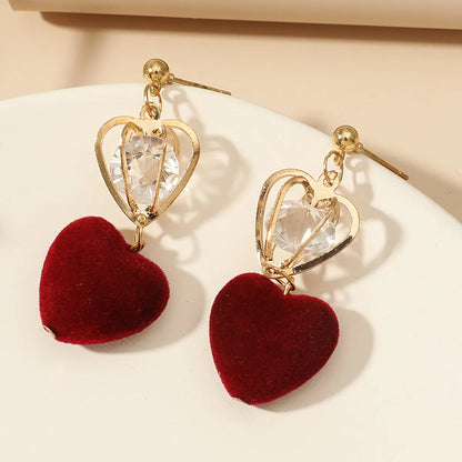 Fashion Original Hollow Crown Inlaid Zircon Suede Heart Shaped Eardrops