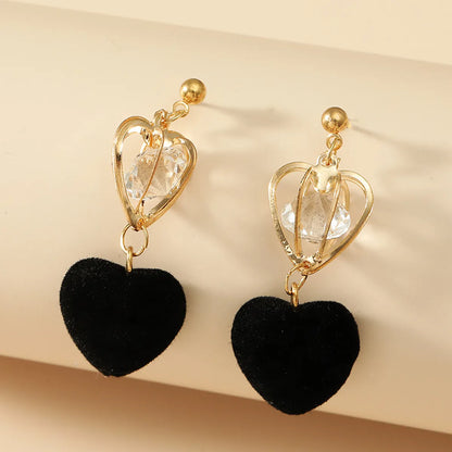 Fashion Original Hollow Crown Inlaid Zircon Suede Heart Shaped Eardrops