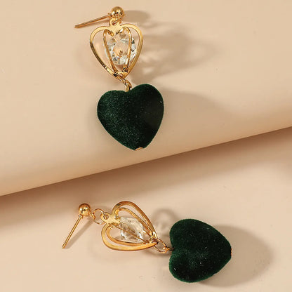 Fashion Original Hollow Crown Inlaid Zircon Suede Heart Shaped Eardrops