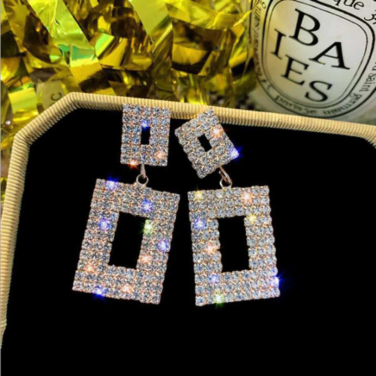 Fashion Ornament Geometric Square Shaped Rhinestone Alloy Earring