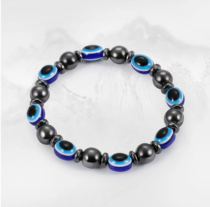 Fashion Ornament Magnet Hematite Eye Shaped Metal Beaded Bracelet