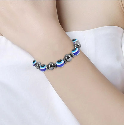 Fashion Ornament Magnet Hematite Eye Shaped Metal Beaded Bracelet