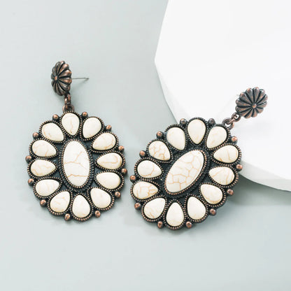 Fashion Oval Alloy Inlay Turquoise Drop Earrings