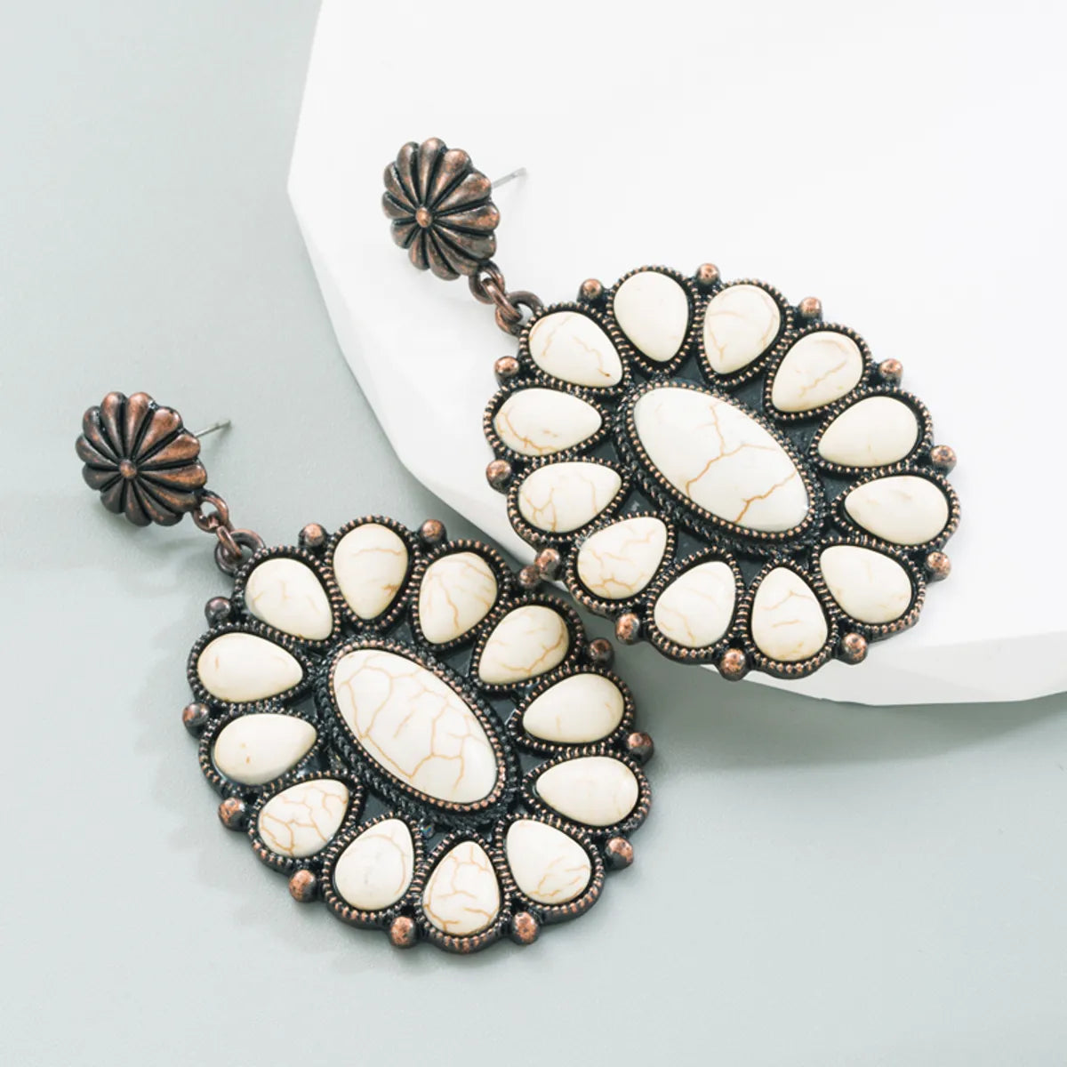 Fashion Oval Alloy Inlay Turquoise Drop Earrings