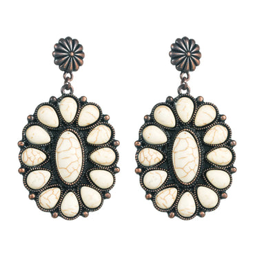 Fashion Oval Alloy Inlay Turquoise Drop Earrings