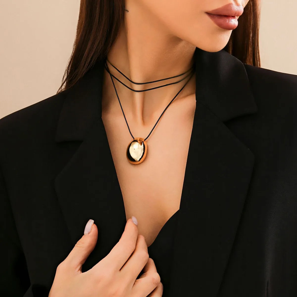 Fashion Oval Alloy Wax Line 18k Gold Plated Women'S Choker