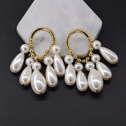 Fashion Oval Drop-Shaped Beads White Earrings Nhnt138220