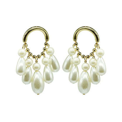 Fashion Oval Drop-Shaped Beads White Earrings Nhnt138220