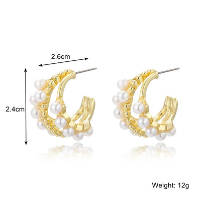 Fashion Oval Heart Shape Pearl Metal Rhinestones Earrings 1 Pair