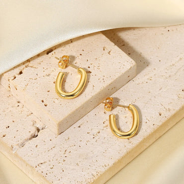 Fashion Oval Hoop Earrings Jewelry Stainless Steel C Shape Jewelry