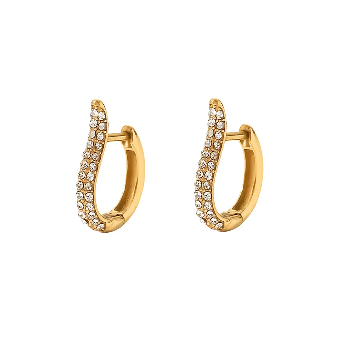 Fashion Oval Plating Stainless Steel Zircon Hoop Earrings