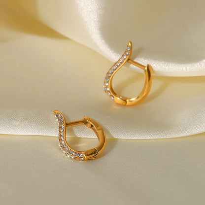 Fashion Oval Plating Stainless Steel Zircon Hoop Earrings