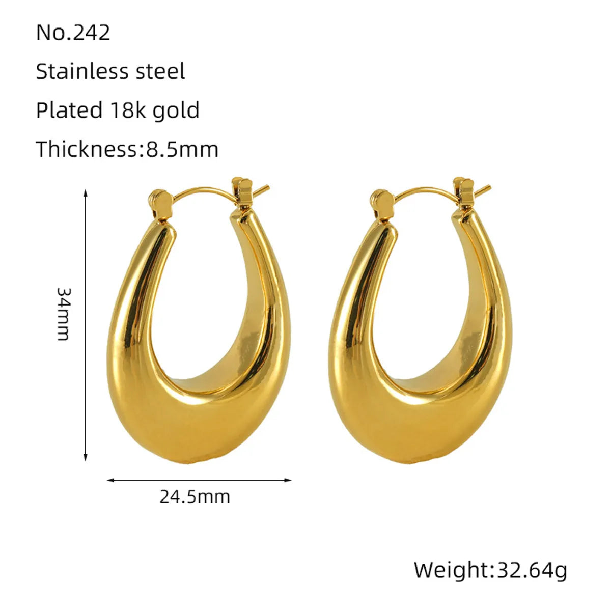 1 Pair Fashion Oval Plating Stainless Steel 18k Gold Plated Earrings