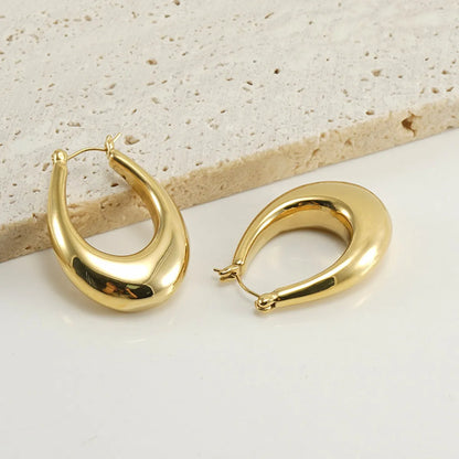 1 Pair Fashion Oval Plating Stainless Steel 18k Gold Plated Earrings